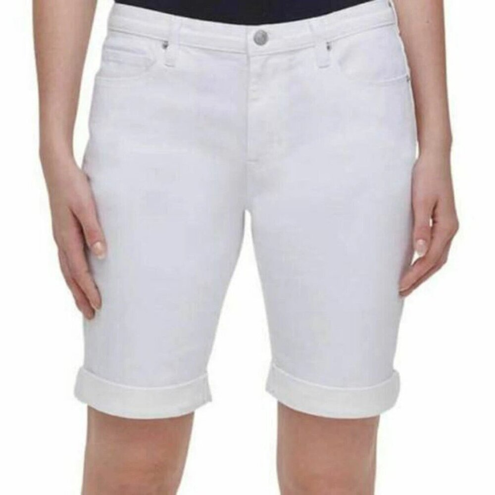 DKNY Jeans Women's Size 16 Cuffed White Denim Bermuda Shorts NWT